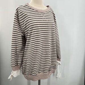 Doe & Rae Tie Wrist Stripped Long Sleeve Blouse Ladies Large
